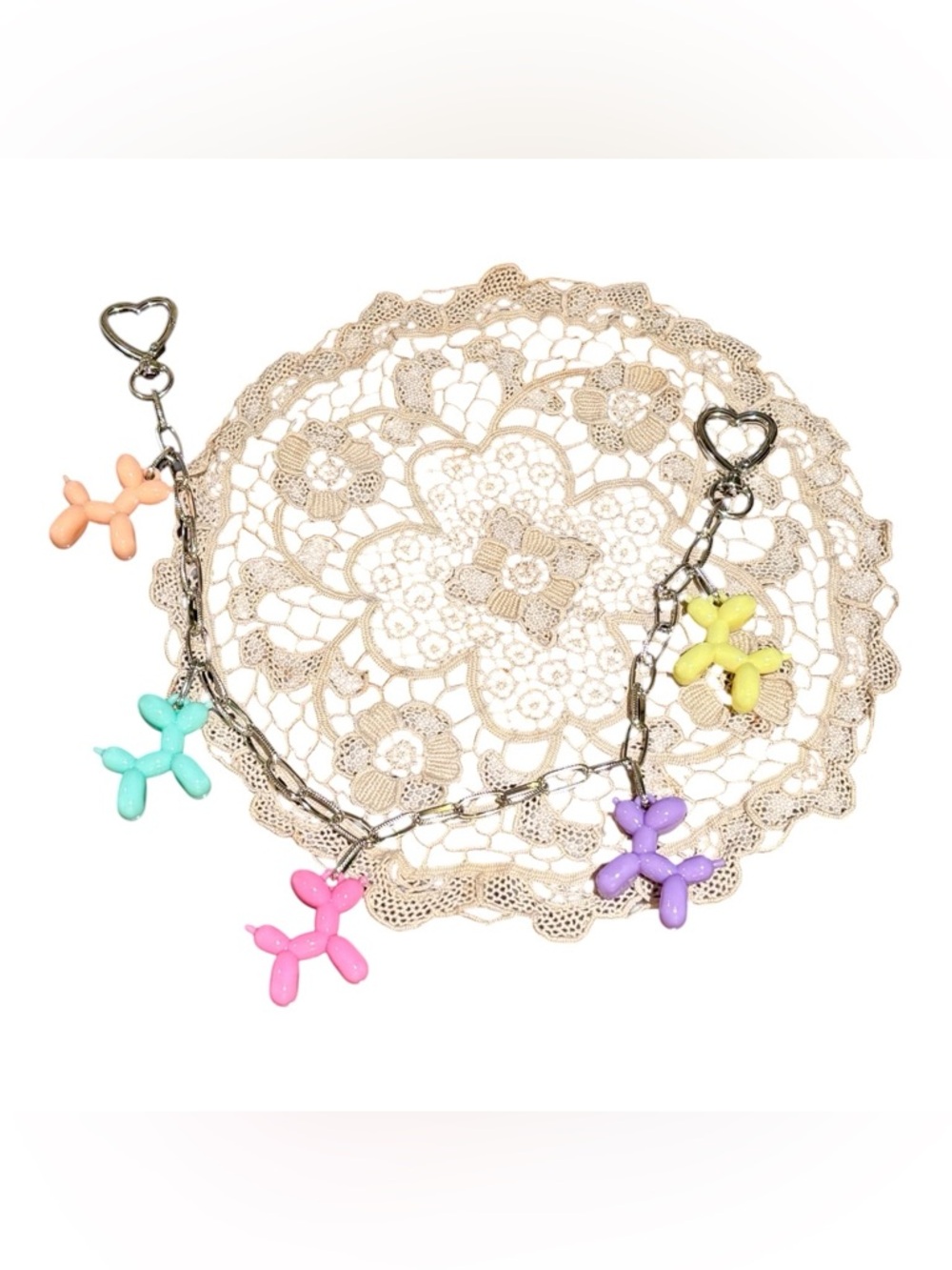 Cute Balloon Dog Charm Chain Necklace with Pastel Charms